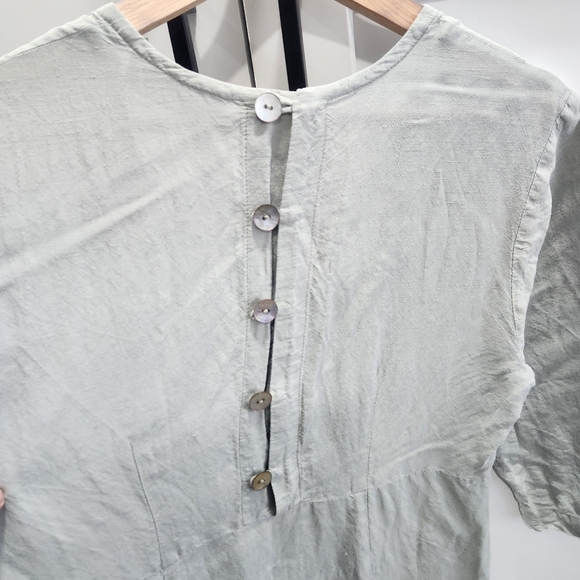 Vintage Suzen USA Linen Blend Midi Dress Mother of Pearl Buttons Small - Picture 8 of 14